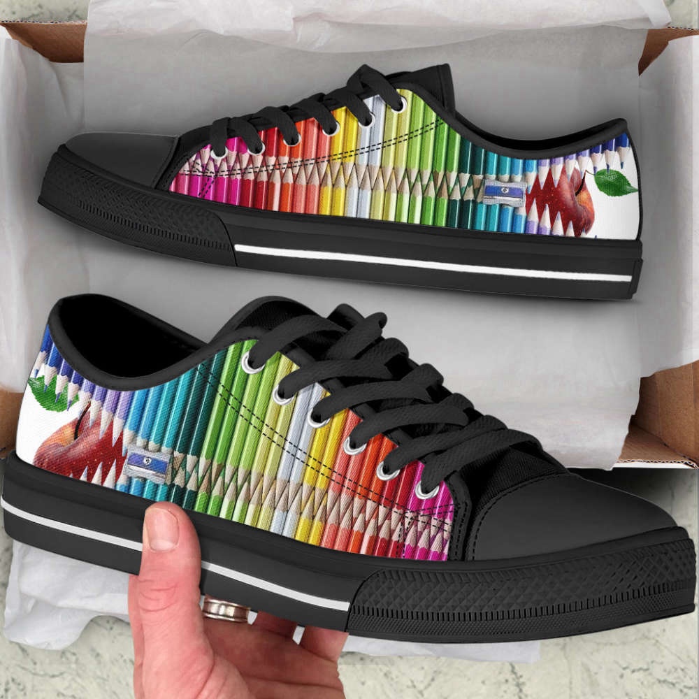 Crayon Color Eat Apple Low Top Shoes, Low Top Designer Shoes, Low Top Sneakers