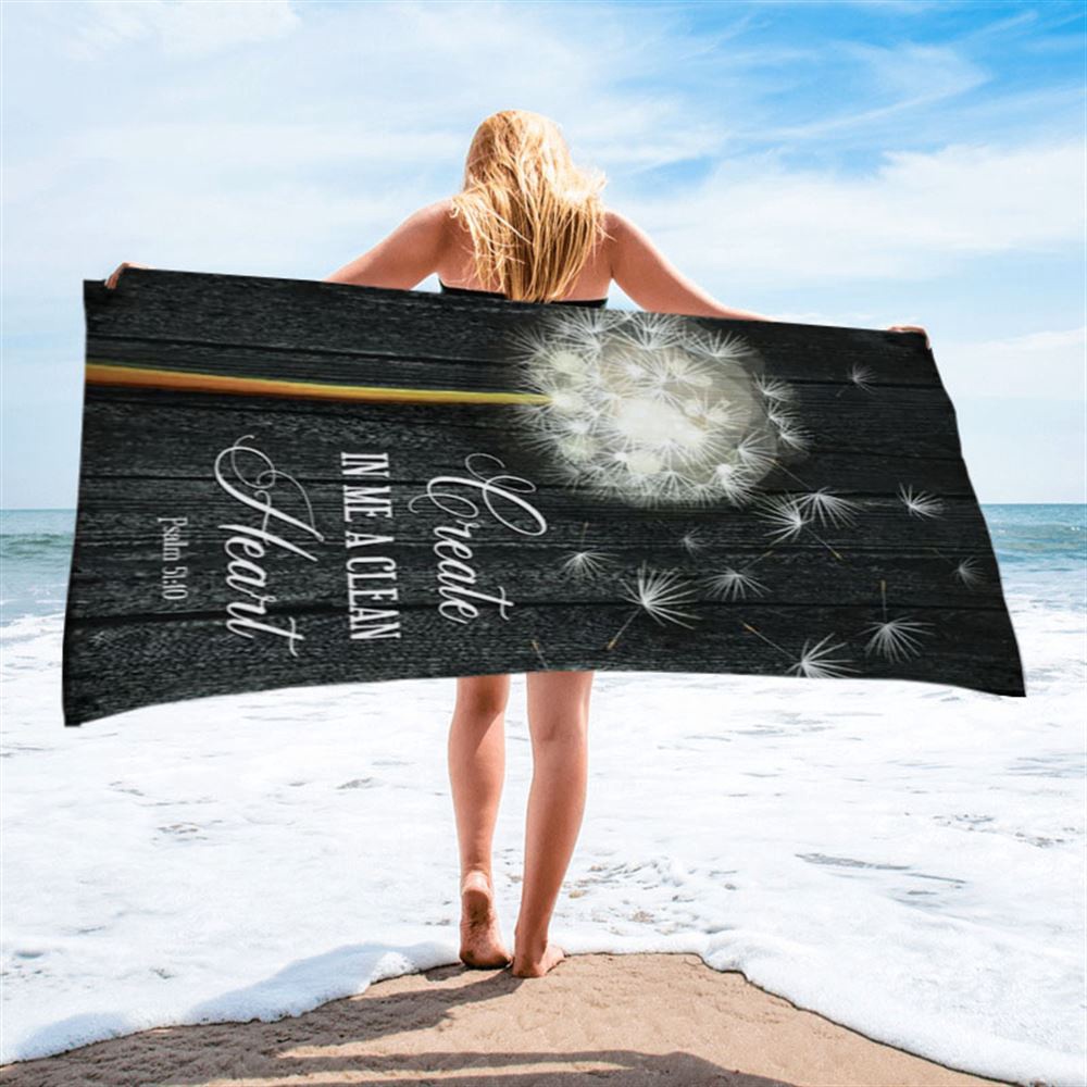 Create In Me A Clean Heart Psalm 5110 Beach Towel, Christian Beach Towel, Summer Towels Create In Me A Clean Heart Psalm 5110 Beach Towel, Christian Beach Towel, Summer Towels
