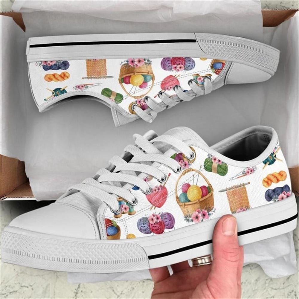 Crochet Hobby Flower Watercolor Low Top Shoes, Low Top Designer Shoes, Low Top Sneakers