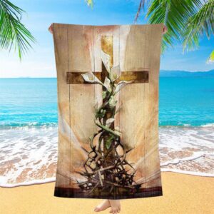Cross And Lily Beach Towel, Christian Beach…