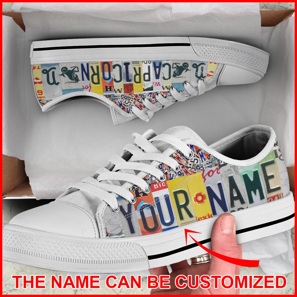 Custom Name Capricorn License Plates Low Top, Low Top Designer Shoes, Low Top Sneakers