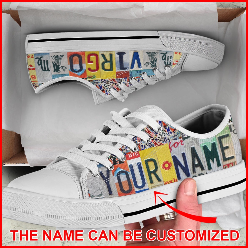 Custom Name Virgo License Plates Low Top Shoes, Low Top Designer Shoes, Low Top Sneakers