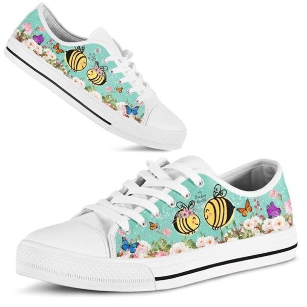 Cute Couple Bee Love Flower Watercolor Low Top Shoes, Low Tops, Low Top Sneakers