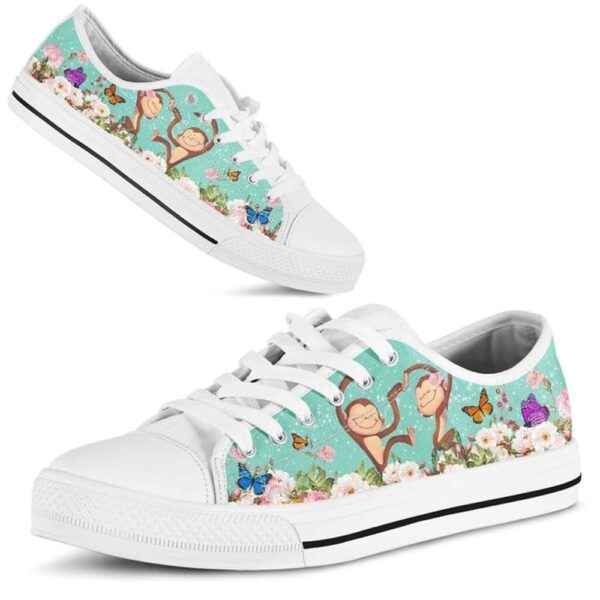 Cute Couple Monkey Love Flower Watercolor Low Top Shoes, Low Tops, Low Top Sneakers
