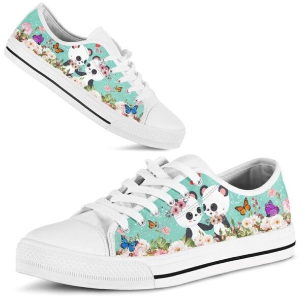 Cute Couple Panda Love Flower Watercolor Low Top Shoes, Low Tops, Low Top Sneakers