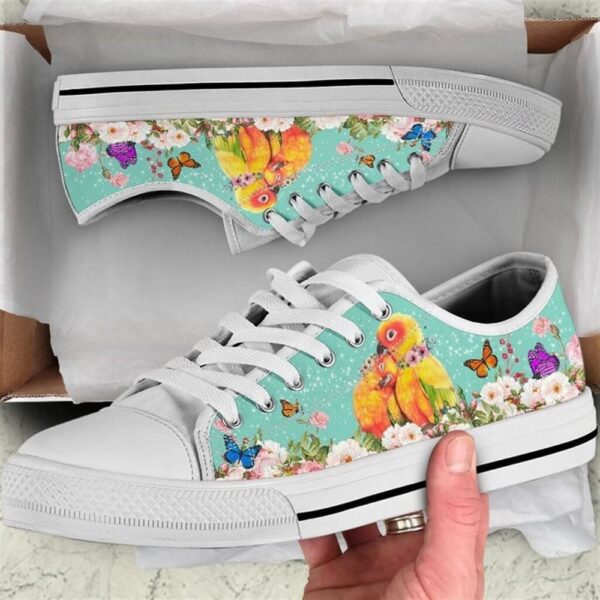 Cute Couple Parrot Love Flower Watercolor Low Top Shoes, Low Tops, Low Top Sneakers