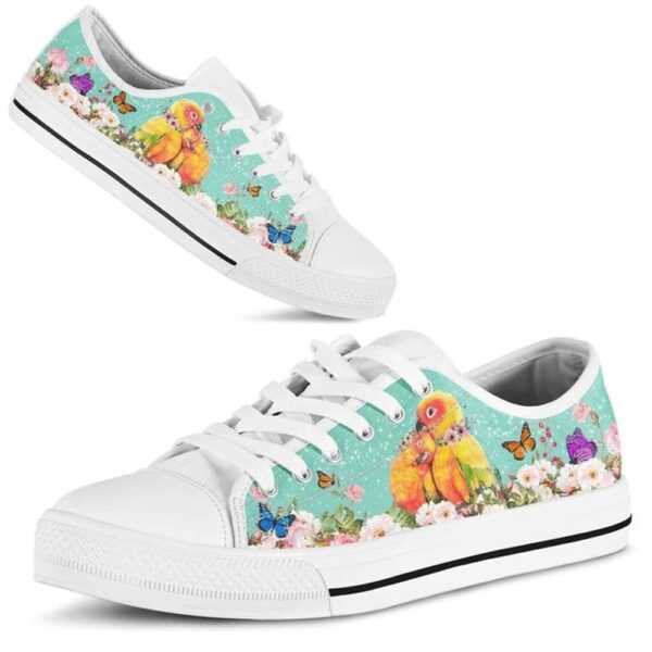 Cute Couple Parrot Love Flower Watercolor Low Top Shoes, Low Tops, Low Top Sneakers