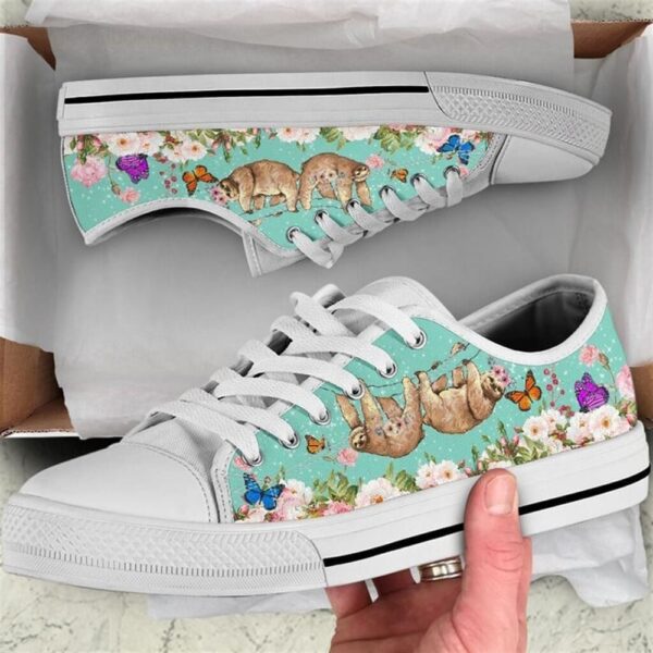 Cute Couple Sloth Love Flower Watercolor Low Top Shoes, Low Tops, Low Top Sneakers