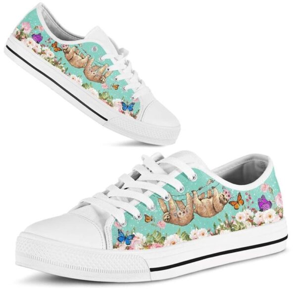 Cute Couple Sloth Love Flower Watercolor Low Top Shoes, Low Tops, Low Top Sneakers