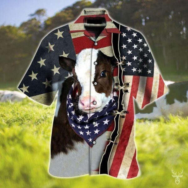 Cute Flag Cow Hawaiian Aloha Shirts Shirt, Gift For Cowe Lovers, 4th Of July Hawaiian Shirt, 4th Of July Shirt