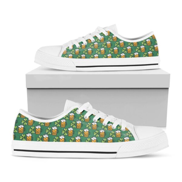 Cute Saint Patrick’s Day Pattern Print White Low Top Shoes, Low Top Designer Shoes, Low Top Sneakers