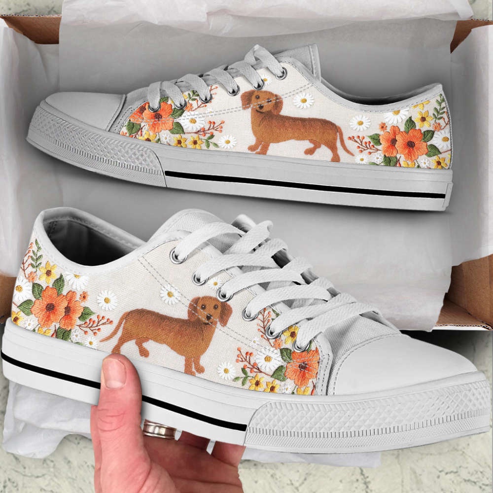 Dachshund Dog Embroidery Floral Low Top Shoes Canvas Sneakers, Designer Low Top Shoes, Low Top Sneakers Dachshund Dog Embroidery Floral Low Top Shoes Canvas Sneakers, Designer Low Top Shoes, Low Top Sneakers