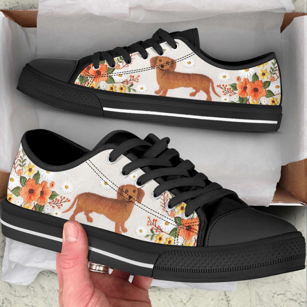 Dachshund Dog Embroidery Floral Low Top Shoes Canvas Sneakers, Designer Low Top Shoes, Low Top Sneakers Dachshund Dog Embroidery Floral Low Top Shoes Canvas Sneakers, Designer Low Top Shoes, Low Top Sneakers
