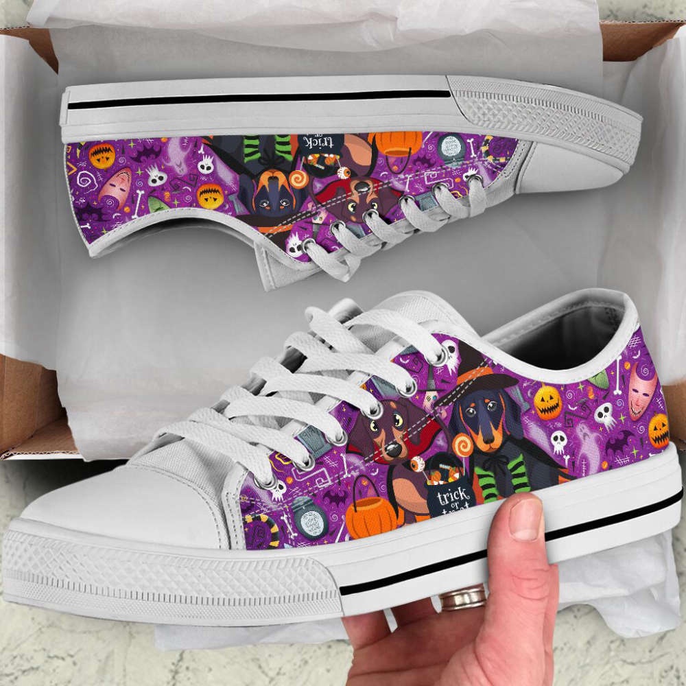 Dachshund Dog Halloween Low Top Shoes Canvas Sneakers Casual Shoes, Designer Low Top Shoes, Low Top Sneakers Dachshund Dog Halloween Low Top Shoes Canvas Sneakers Casual Shoes, Designer Low Top Shoes, Low Top Sneakers
