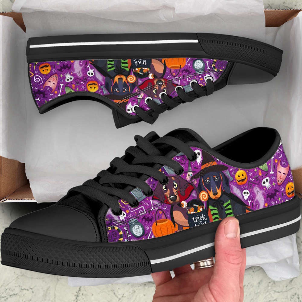 Dachshund Dog Halloween Low Top Shoes Canvas Sneakers Casual Shoes, Designer Low Top Shoes, Low Top Sneakers Dachshund Dog Halloween Low Top Shoes Canvas Sneakers Casual Shoes, Designer Low Top Shoes, Low Top Sneakers