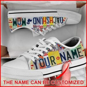 Dachshund Dog Mom License Plates Personalized Canvas Low Top Shoes, Designer Low Top Shoes, Low Top Sneakers