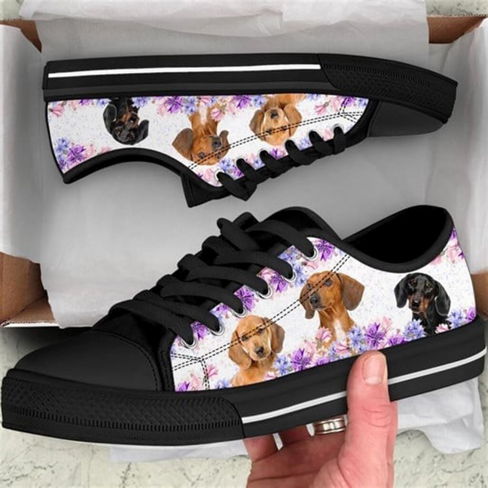 Dachshund Dog Purple Flower Canvas Low Top Shoes, Low Top Shoes Mens, Women, Designer Low Top Shoes, Low Top Sneakers
