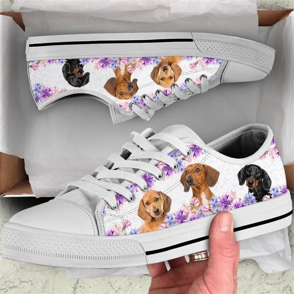 Dachshund Dog Purple Flower Canvas Low Top Shoes, Low Top Shoes Mens, Women, Designer Low Top Shoes, Low Top Sneakers