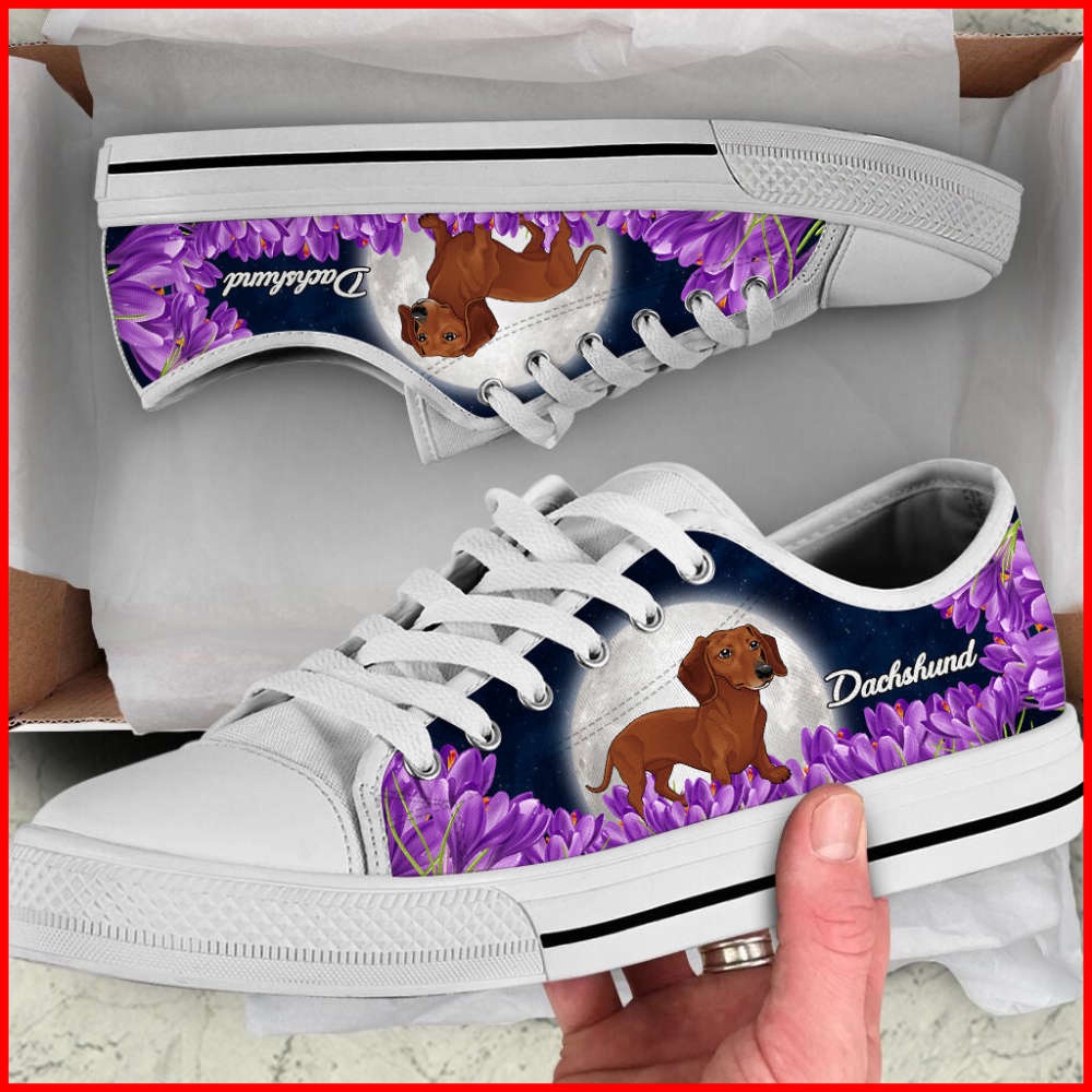 Dachshund Dog Purple Flower Low Top Shoes Canvas Sneakers, Designer Low Top Shoes, Low Top Sneakers Dachshund Dog Purple Flower Low Top Shoes Canvas Sneakers, Designer Low Top Shoes, Low Top Sneakers