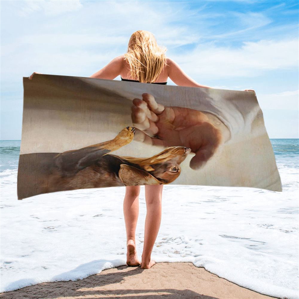 Dachshund Handshake With Jesus Beach Towel, Christian Beach Towel, Summer Towels