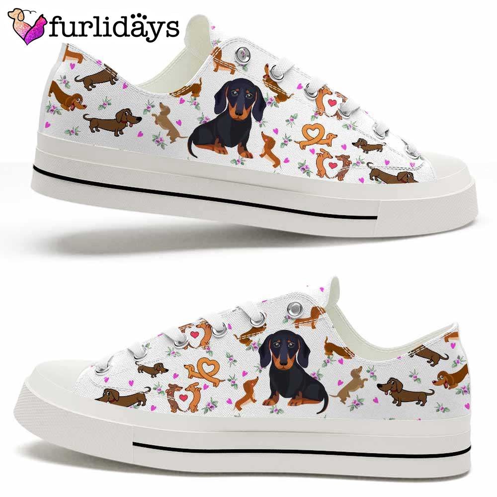 Dachshund Heart Love Pattern Low Top Shoes, Happy International Dog Day Canvas Sneaker, Designer Low Top Shoes, Low Top Sneakers