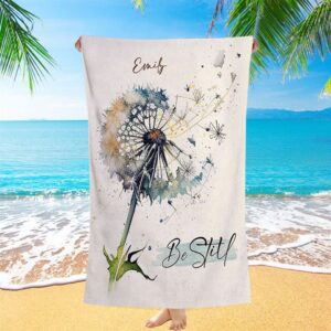 Dandelion Be Still Personalized Beach Towel, Christian…