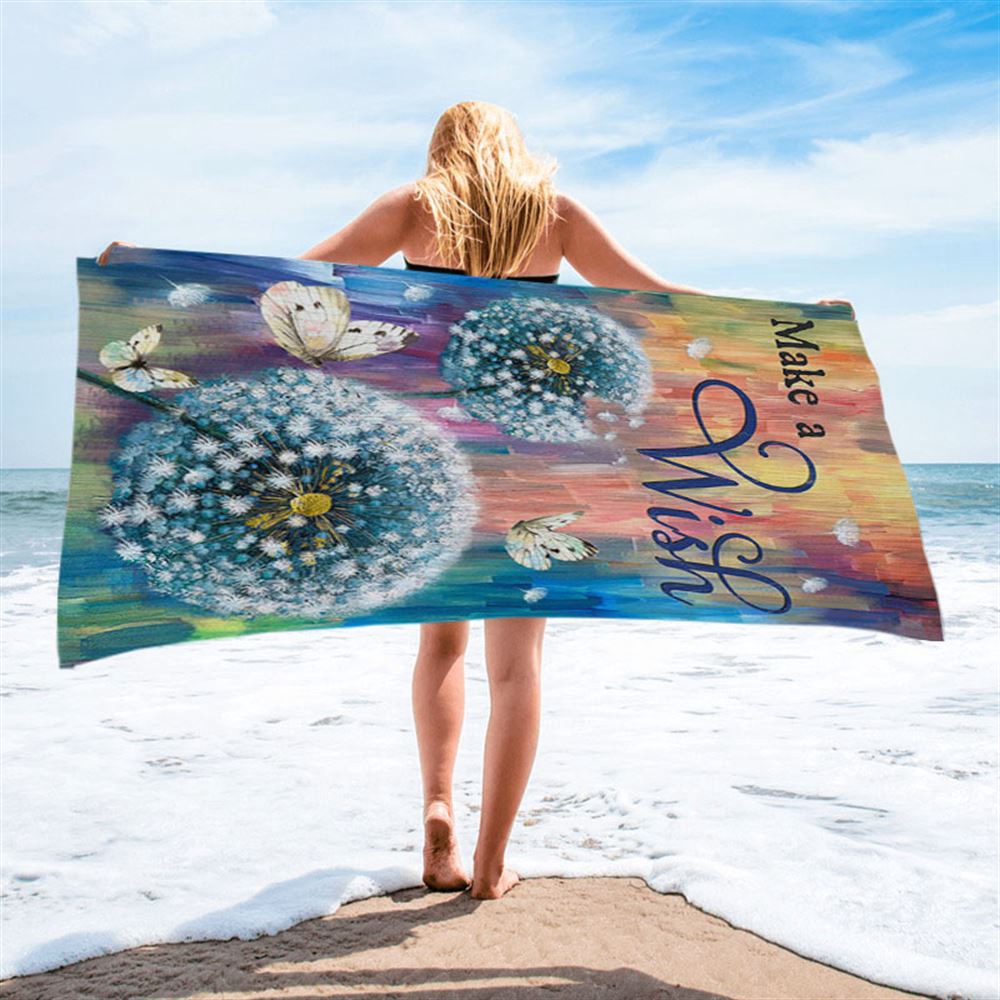 Dandelion Make A Wish Beach Towel, Christian Beach Towel, Summer Towels Dandelion Make A Wish Beach Towel, Christian Beach Towel, Summer Towels