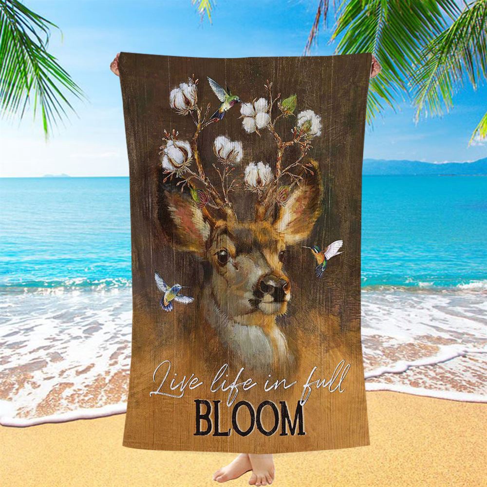 Deer Flower Crown Hummingbird Live Life In Full Bloom Beach Towel, Christian Beach Towel, Summer Towels Deer Flower Crown Hummingbird Live Life In Full Bloom Beach Towel, Christian Beach Towel, Summer Towels