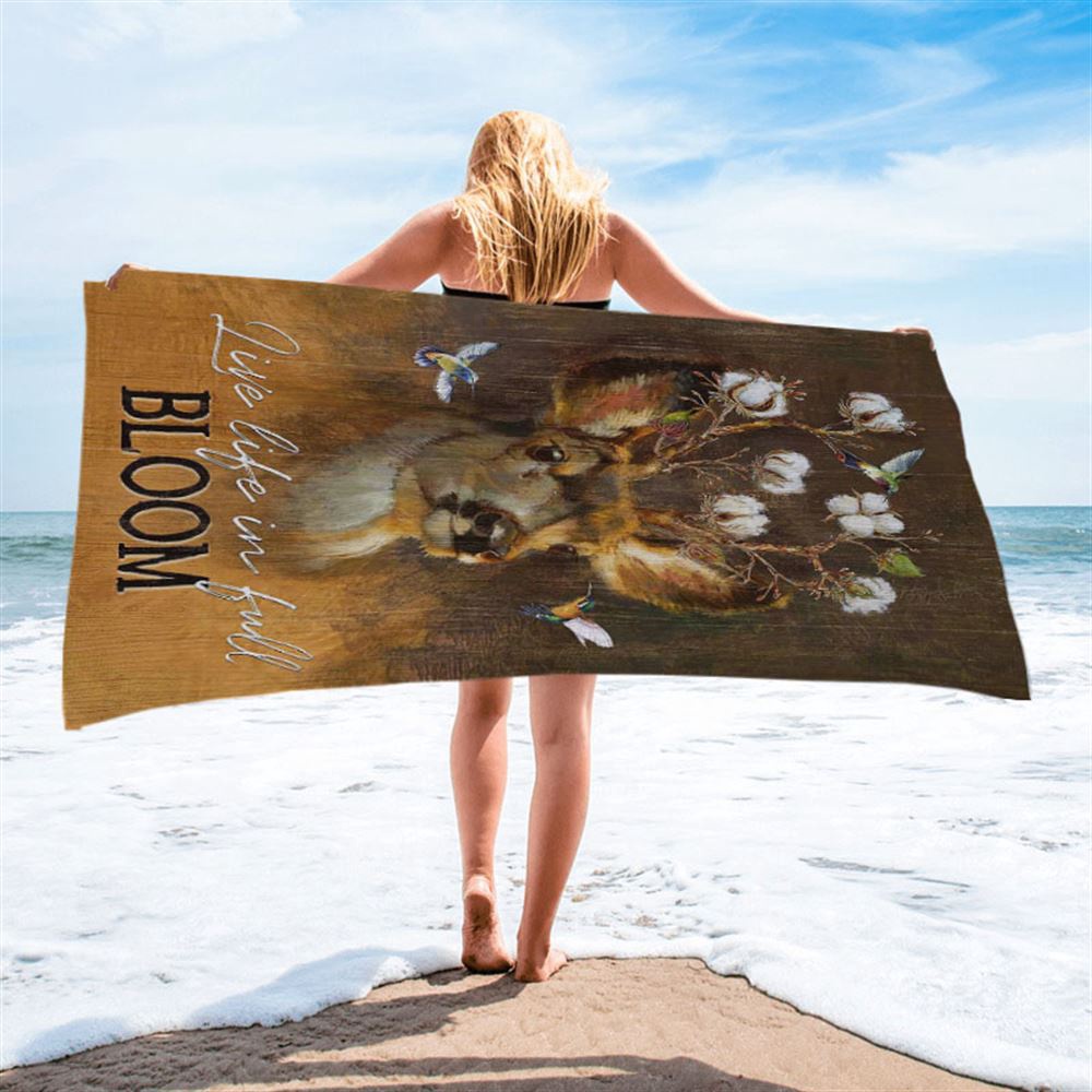 Deer Flower Crown Hummingbird Live Life In Full Bloom Beach Towel, Christian Beach Towel, Summer Towels Deer Flower Crown Hummingbird Live Life In Full Bloom Beach Towel, Christian Beach Towel, Summer Towels
