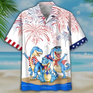 Dinosaur 4Th Of July Hawaiian Shirt- Independence…