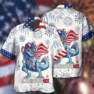 Dinosaur Independence Day Dinosaurus Hawaiian Shirt, 4th…