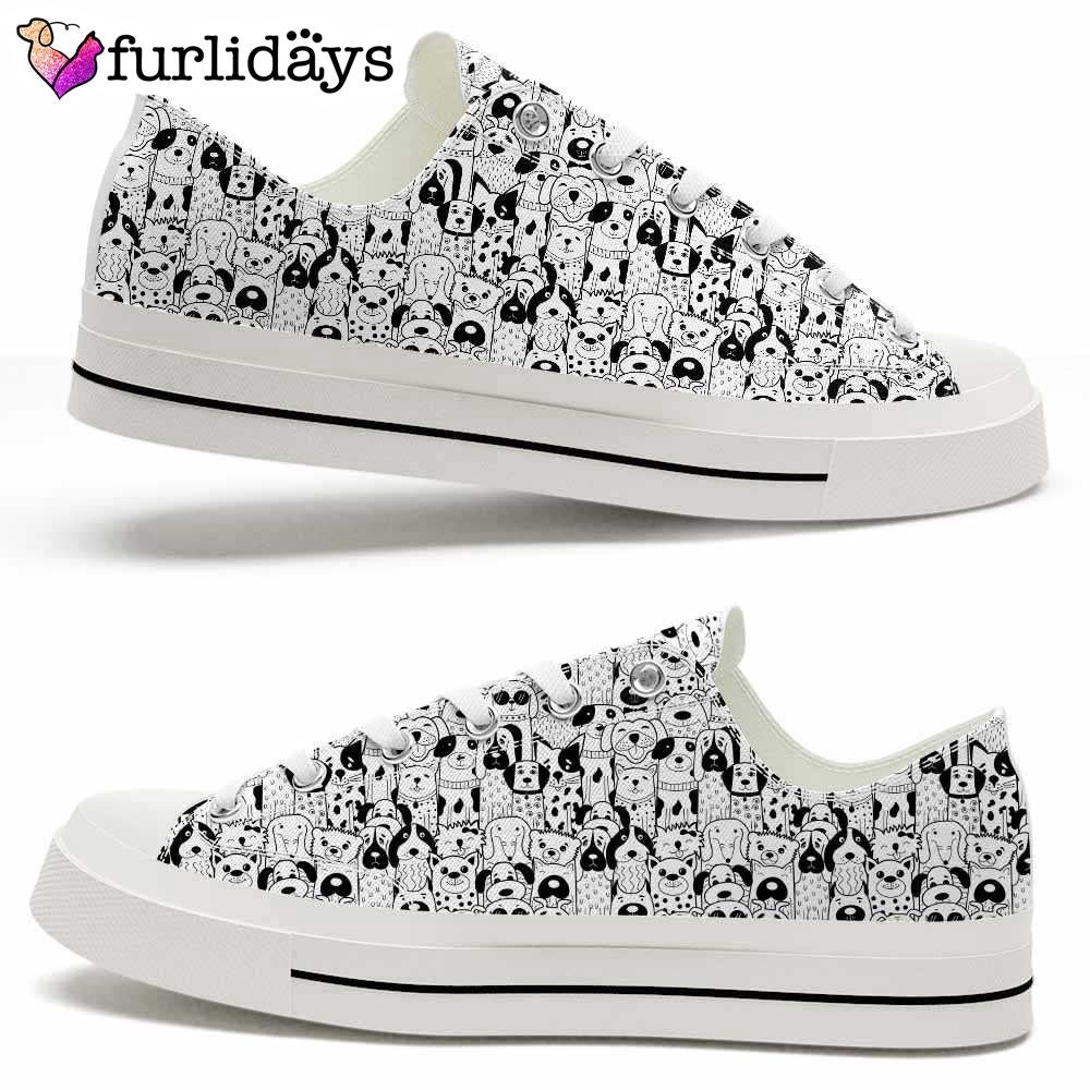 Dog Black White Doodle Pattern Low Top Shoes, Happy International Dog Day Canvas Sneaker, Designer Low Top Shoes, Low Top Sneakers Dog Black White Doodle Pattern Low Top Shoes, Happy International Dog Day Canvas Sneaker, Designer Low Top Shoes, Low Top Sneakers