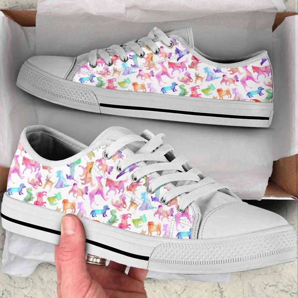 Dog Lover Watercolor Silhouette Low Top Shoes Canvas Sneakers, Designer Low Top Shoes, Low Top Sneakers