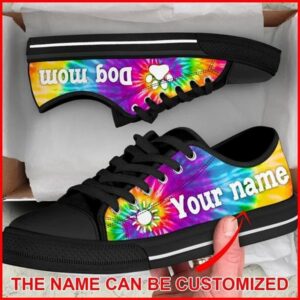 Dog Mom Bekind Tie Dye Personalized Canvas Low Top Shoes, Designer Low Top Shoes, Low Top Sneakers