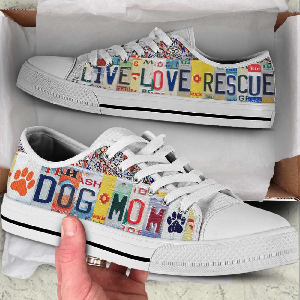 Dog Mom Live Love Rescure License Plates Low Top Shoes Canvas Sneakers, Designer Low Top Shoes, Low Top Sneakers Dog Mom Live Love Rescure License Plates Low Top Shoes Canvas Sneakers, Designer Low Top Shoes, Low Top Sneakers