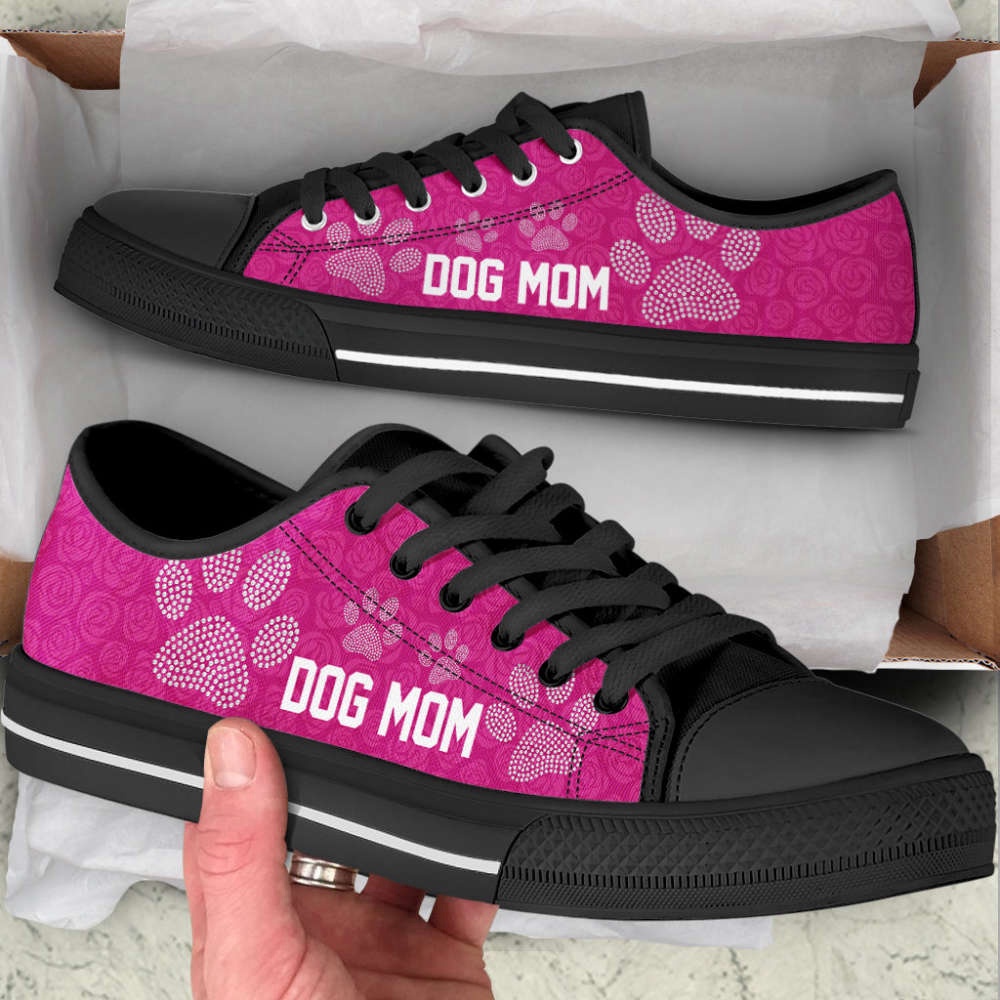 Dog Mom Paw Rose Pattern Low Top Shoes Canvas Sneakers Casual Shoes, Designer Low Top Shoes, Low Top Sneakers