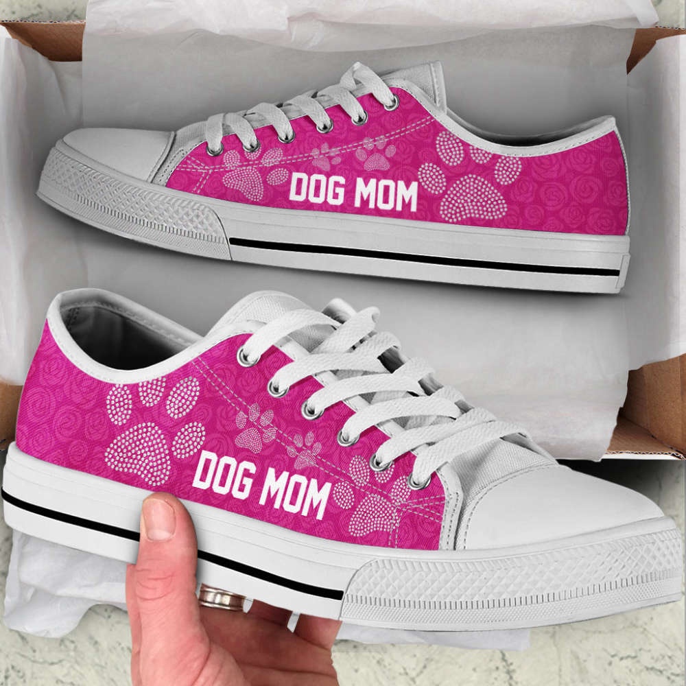 Dog Mom Paw Rose Pattern Low Top Shoes Canvas Sneakers Casual Shoes, Designer Low Top Shoes, Low Top Sneakers