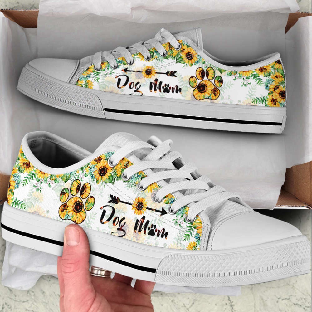 Dog Mom Paw Sunflower Low Top Shoes Canvas Sneakers Casual Shoes, Designer Low Top Shoes, Low Top Sneakers