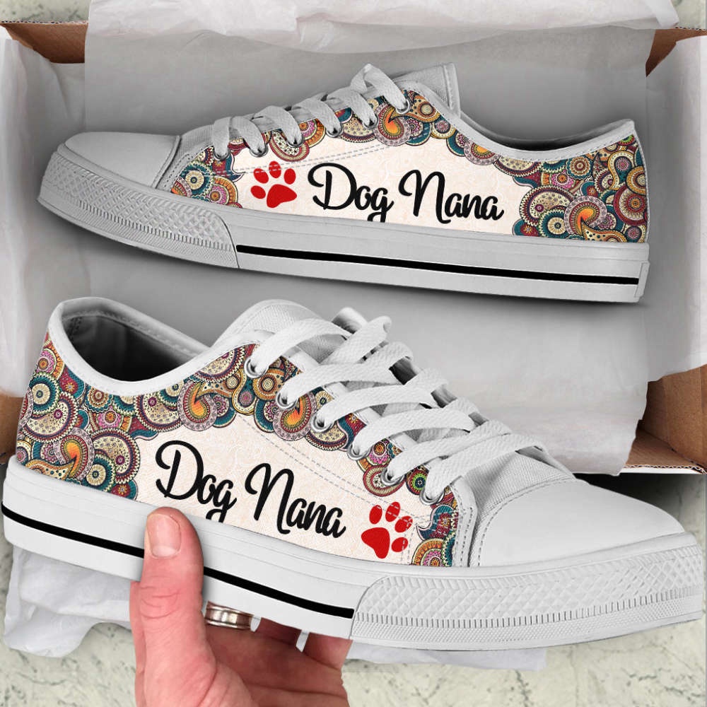 Dog Nana Low Top Shoes Paisley Canvas Shoes, Designer Low Top Shoes, Low Top Sneakers