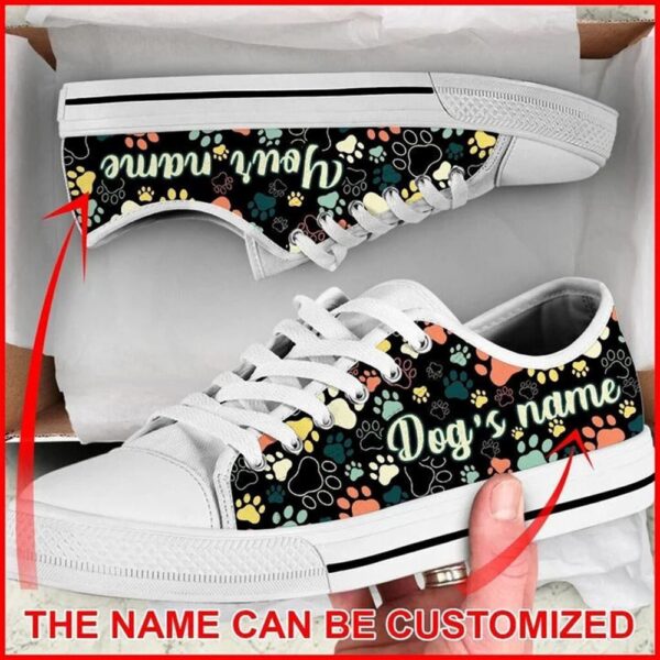 Dog Paw Pattern Vintage Personalized Canvas Low Top Shoes, Designer Low Top Shoes, Low Top Sneakers