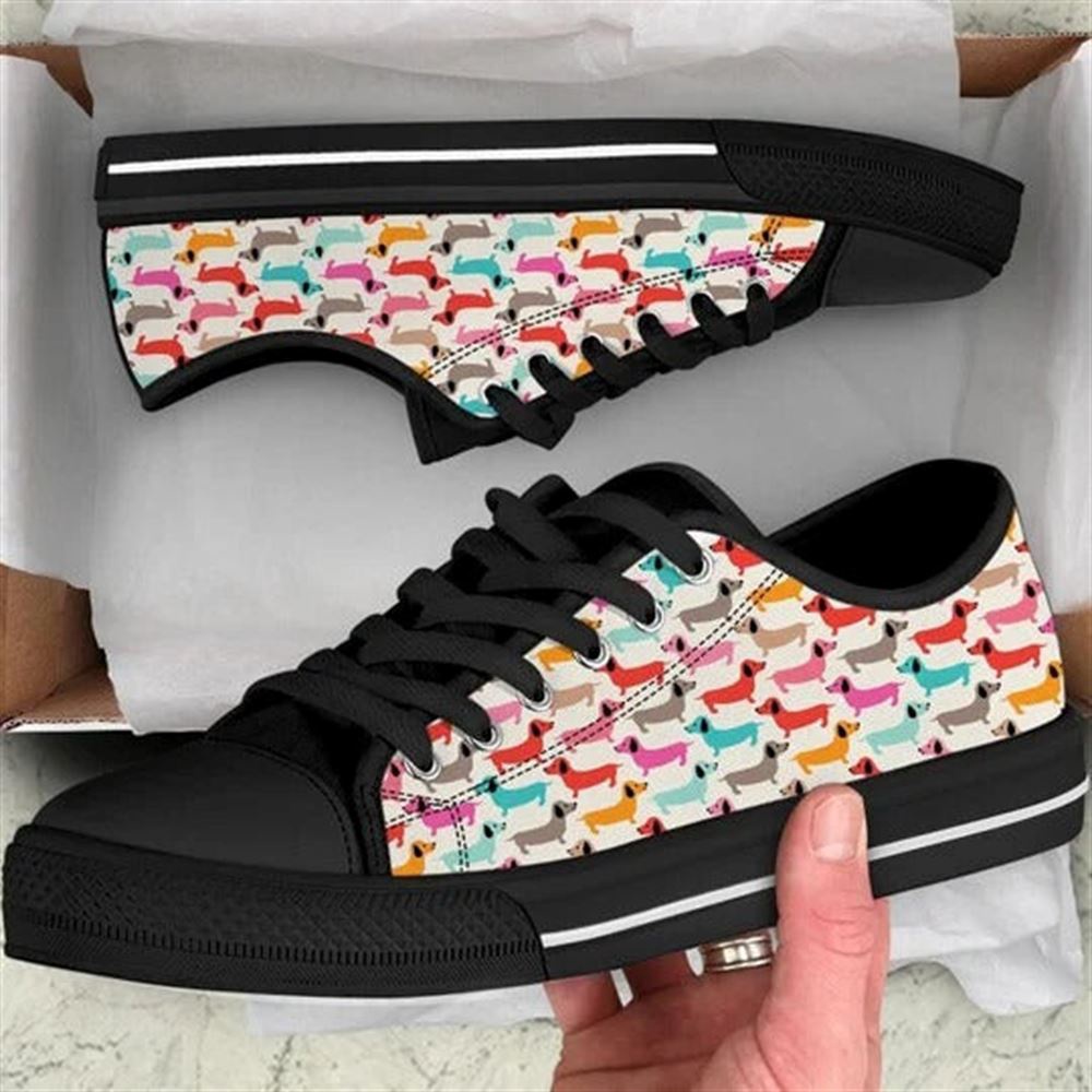 Dogs Dachshund Vintage Sausage Pattern Canvas Low Top Shoes, Low Top Shoes Mens, Women, Designer Low Top Shoes, Low Top Sneakers