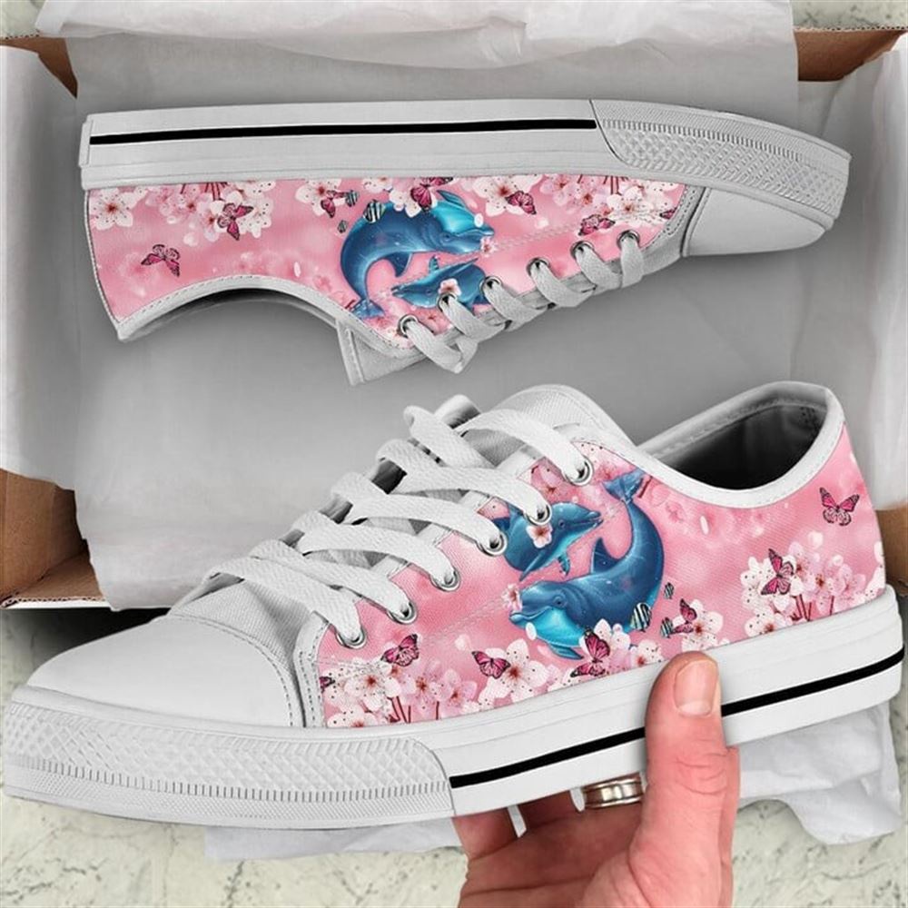 Dolphin Cherry Blossom Low Top Shoes, Low Tops, Low Top Sneakers