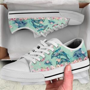 Dolphin Flower Watercolor Low Top Shoes, Low…