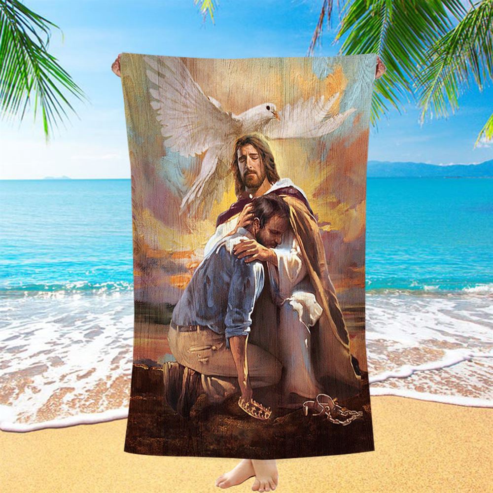 Dove Of Peace Sheltered In The Arms Of God Beach Towel, Christian Beach Towel, Summer Towels Dove Of Peace Sheltered In The Arms Of God Beach Towel, Christian Beach Towel, Summer Towels