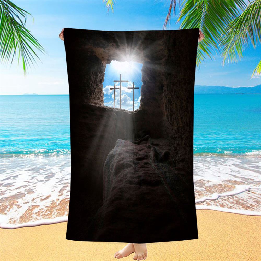 Easter Morning Golgotha Hill Cross Resurrection Beach Towel, Christian Beach Towel, Summer Towels Easter Morning Golgotha Hill Cross Resurrection Beach Towel, Christian Beach Towel, Summer Towels