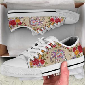 Elephant Embroidery Low Top Shoes Canvas Print…