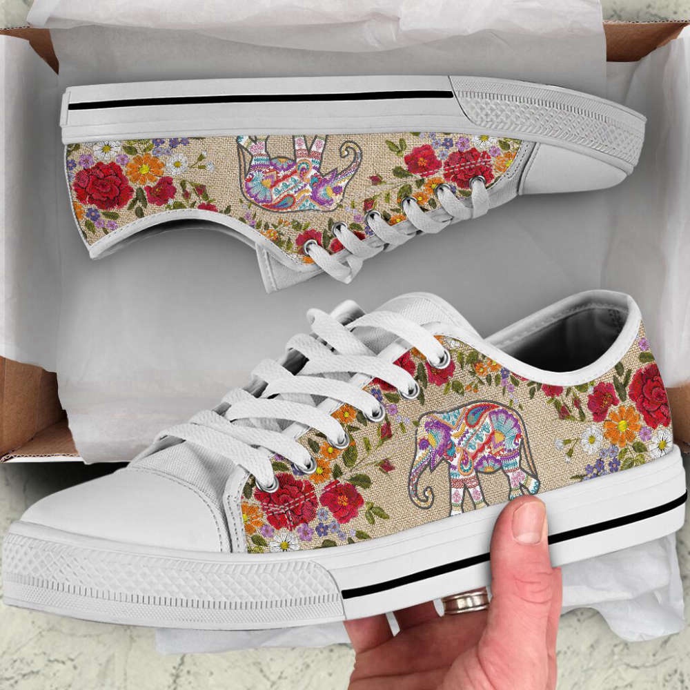 Elephant Embroidery Low Top Shoes Canvas Print Lowtop Casual Shoes Gift For Adults, Low Tops, Low Top Sneakers Elephant Embroidery Low Top Shoes Canvas Print Lowtop Casual Shoes Gift For Adults, Low Tops, Low Top Sneakers