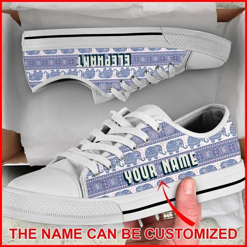 Elephant Ethnic Motifs Personalized Canvas Low Top Shoes, Low Tops, Low Top Sneakers