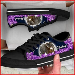 Elephant Purple Flower Canvas Low Top Shoes,…