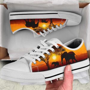 Elephant Sunset Low Top Shoes Canvas Print…
